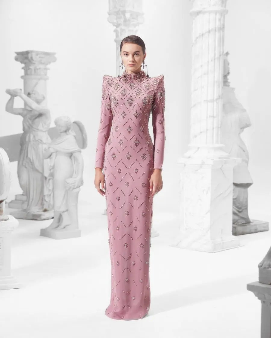 Pink Straight Cut Diamond Maxi Dress