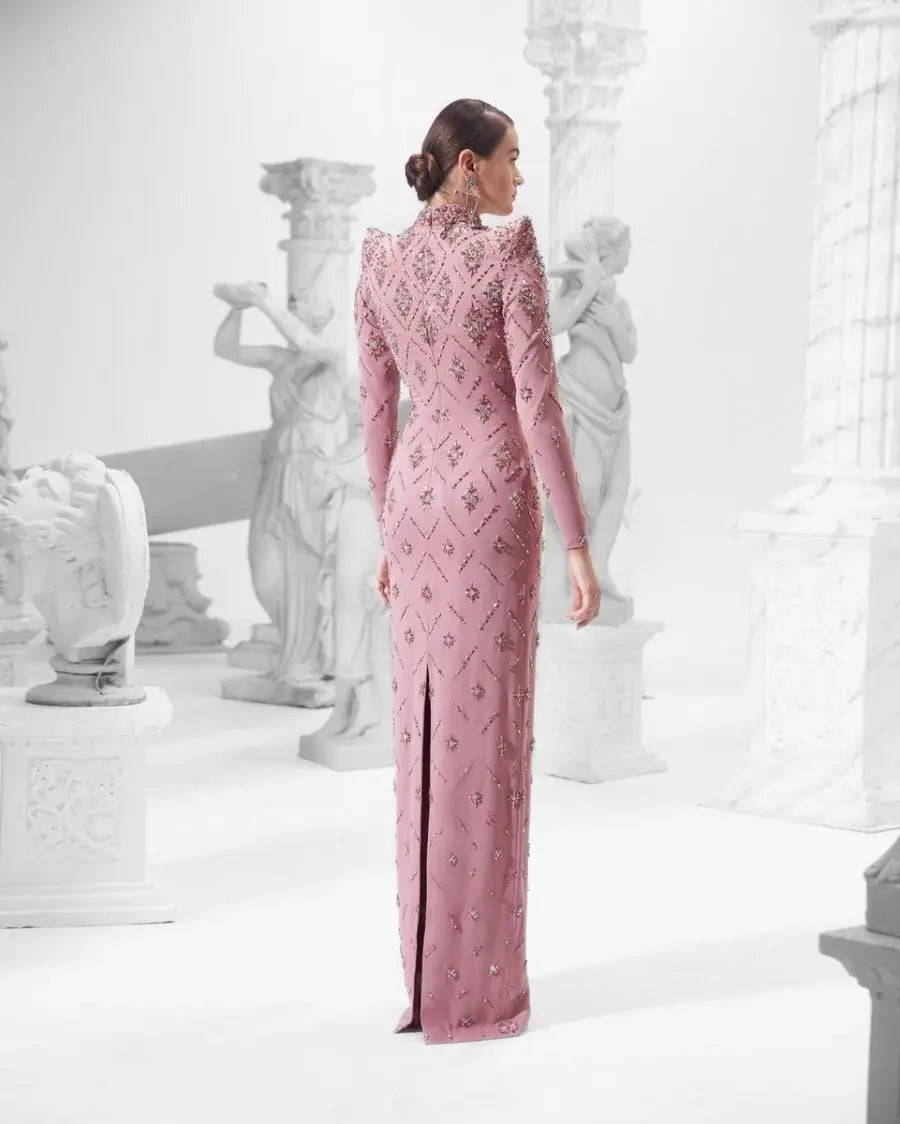 Pink Straight Cut Diamond Maxi Dress