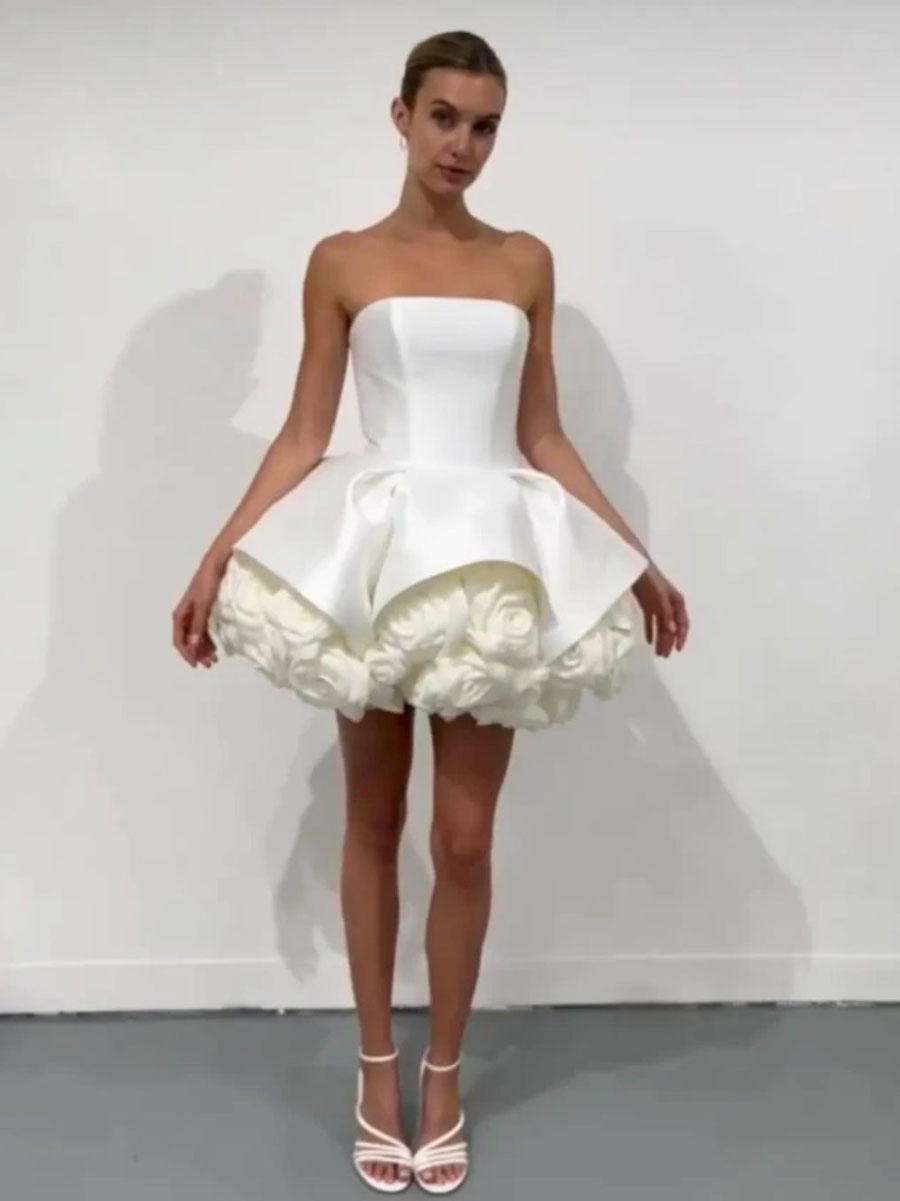 Flower Mini Dress In White