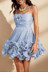 Flower Ruffle Mini Dress In Blue