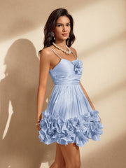 Flower Ruffle Mini Dress In Blue