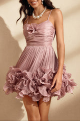 Flower Ruffle Mini Dress In Pink