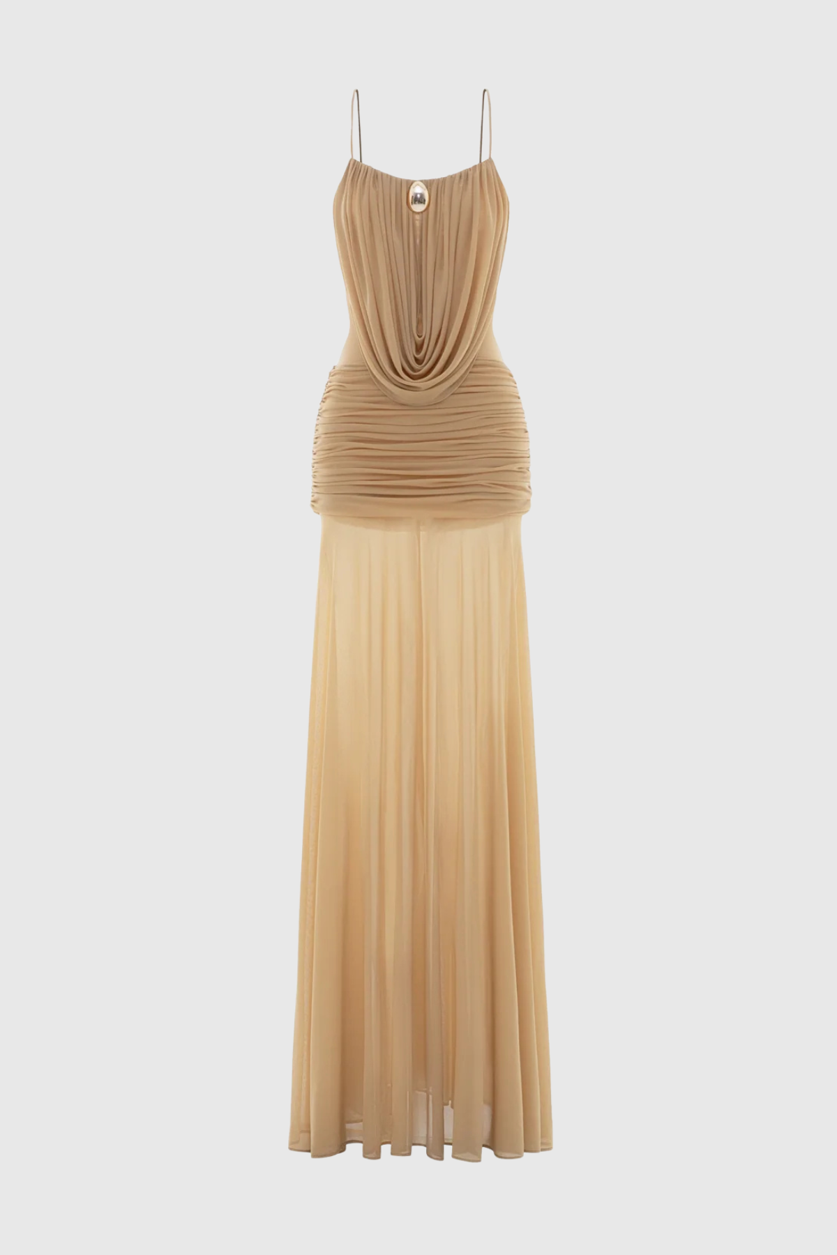 Ruched Maxi Dress - Beige
