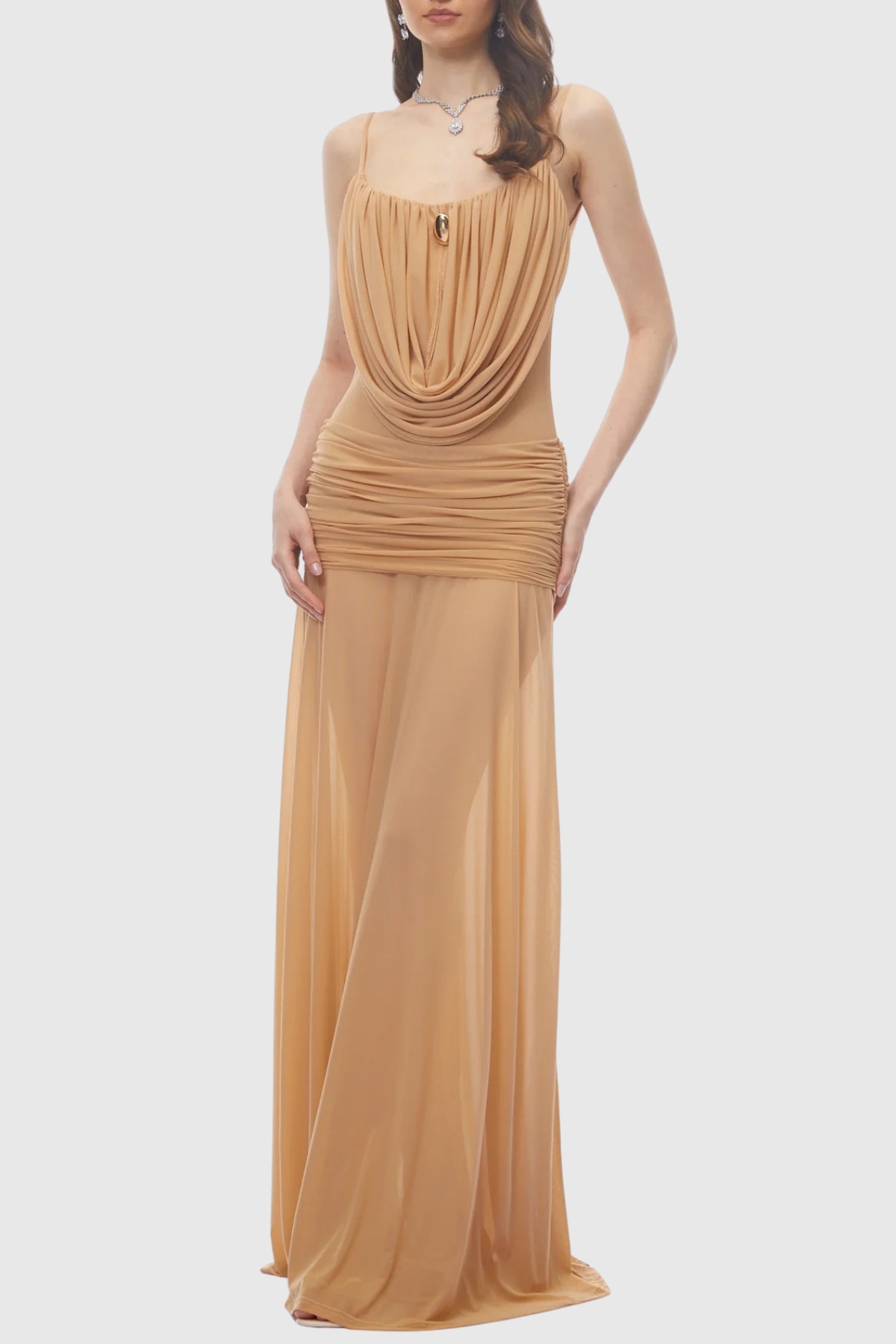 Ruched Maxi Dress - Beige