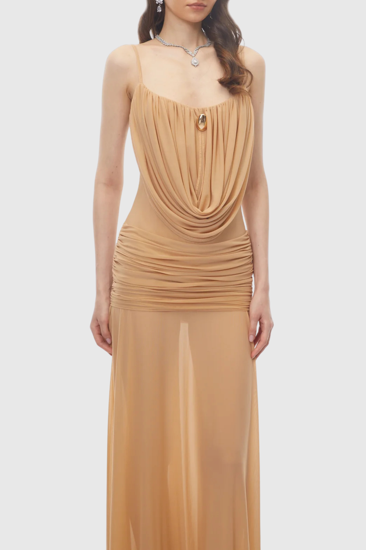 Ruched Maxi Dress - Beige