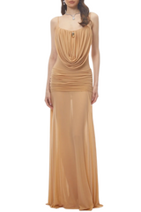 Ruched Maxi Dress - Beige