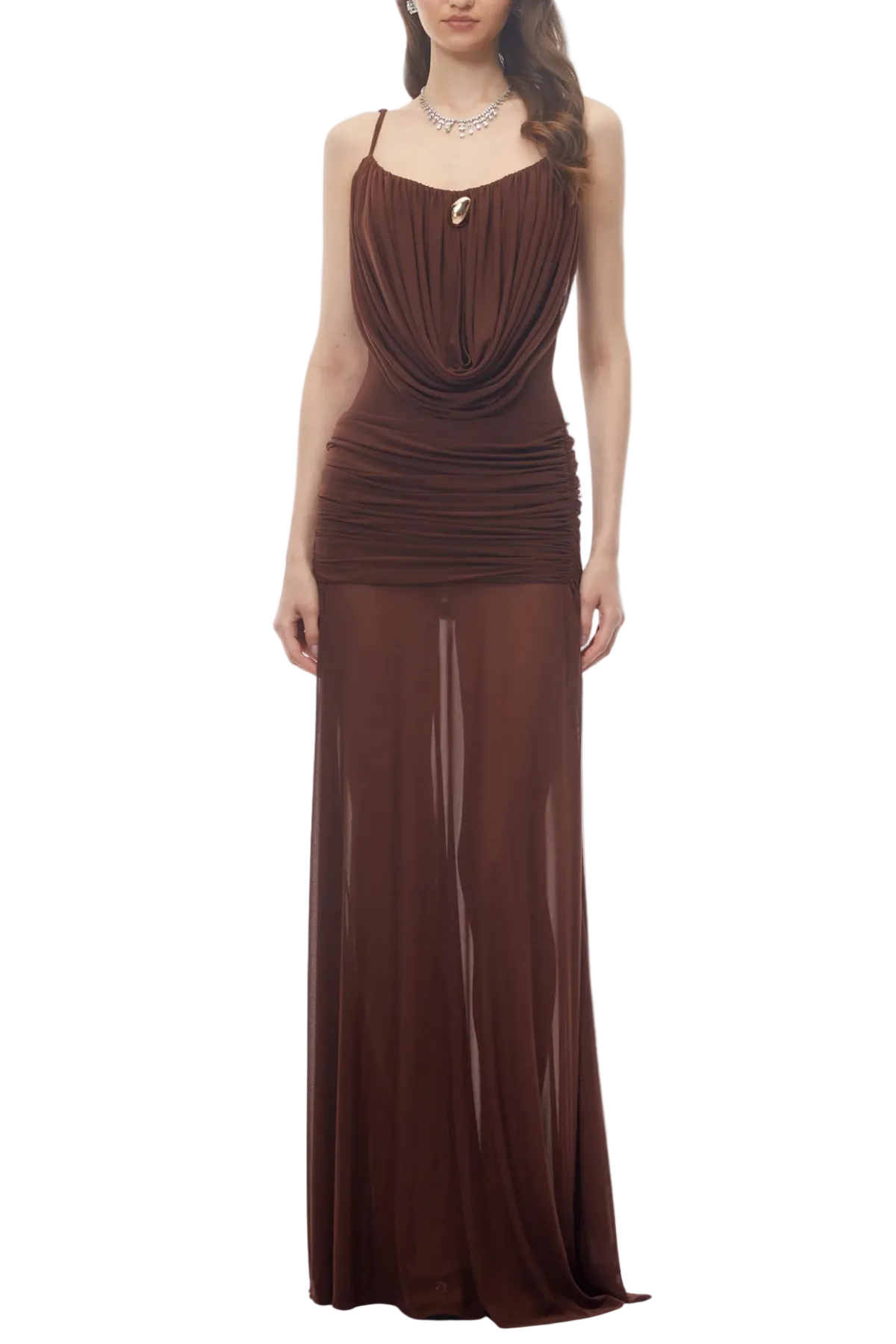 Ruched Maxi Dress - Brown