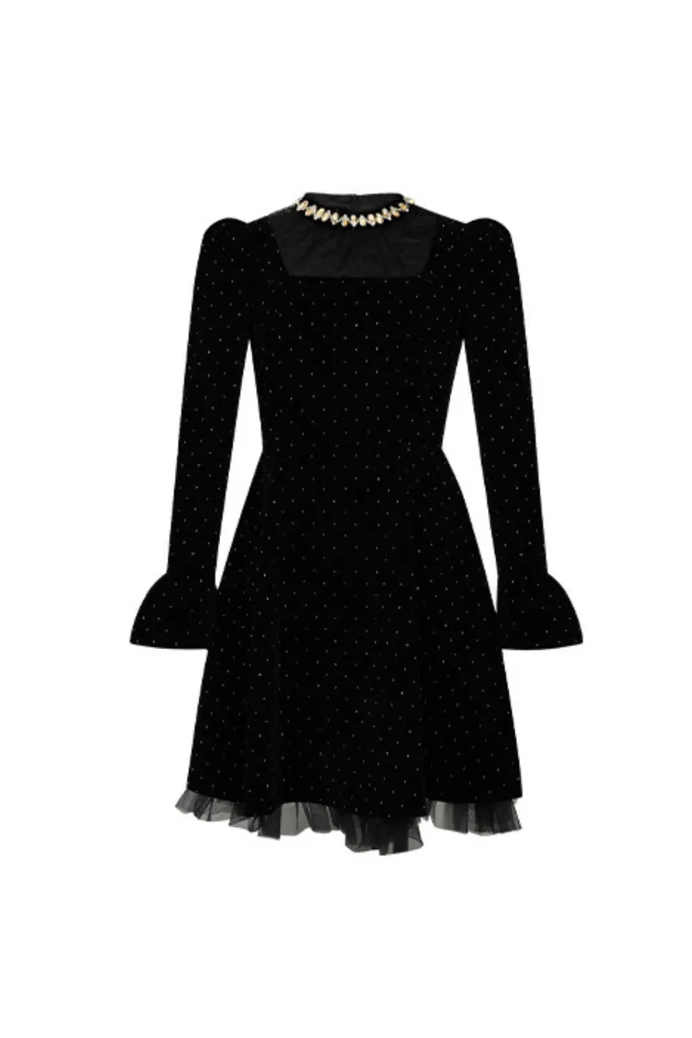 Polka Dots Long Sleeve Mini Dress in Black