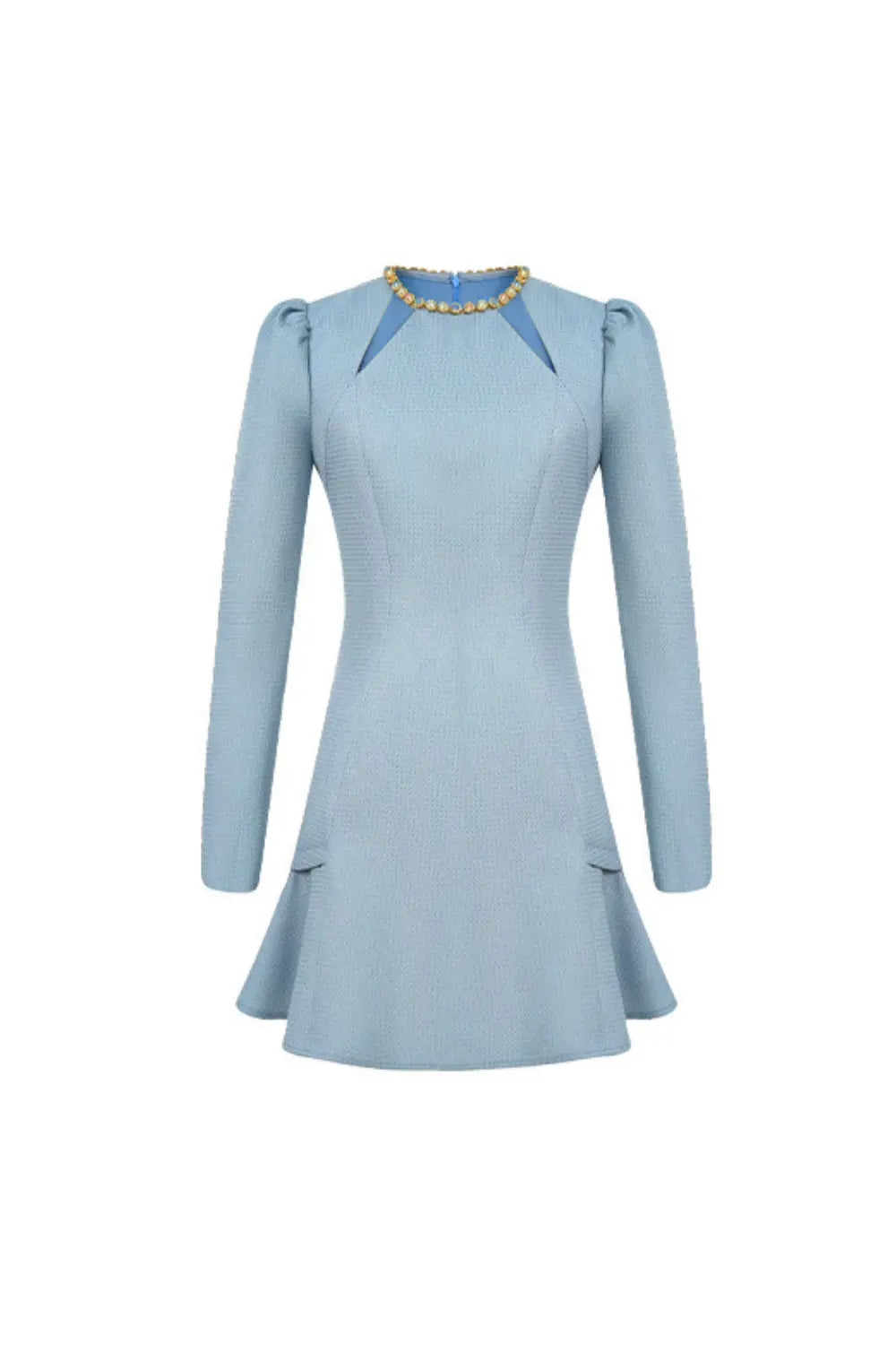Rhinestone Neck Cutout Mini Dress in Blue