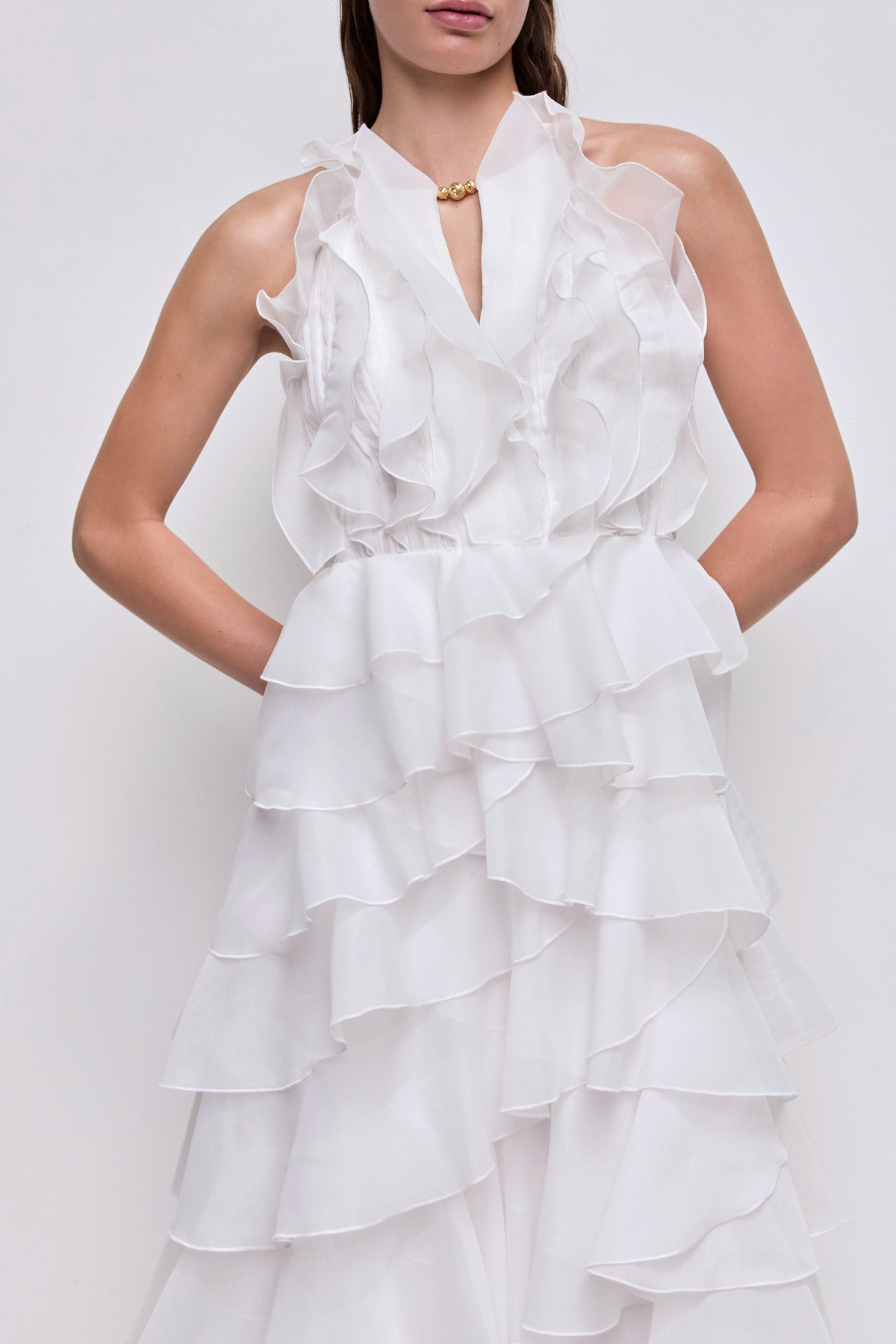 Halter Ruffle Maxi Dress - White