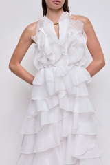 Halter Ruffle Maxi Dress - White