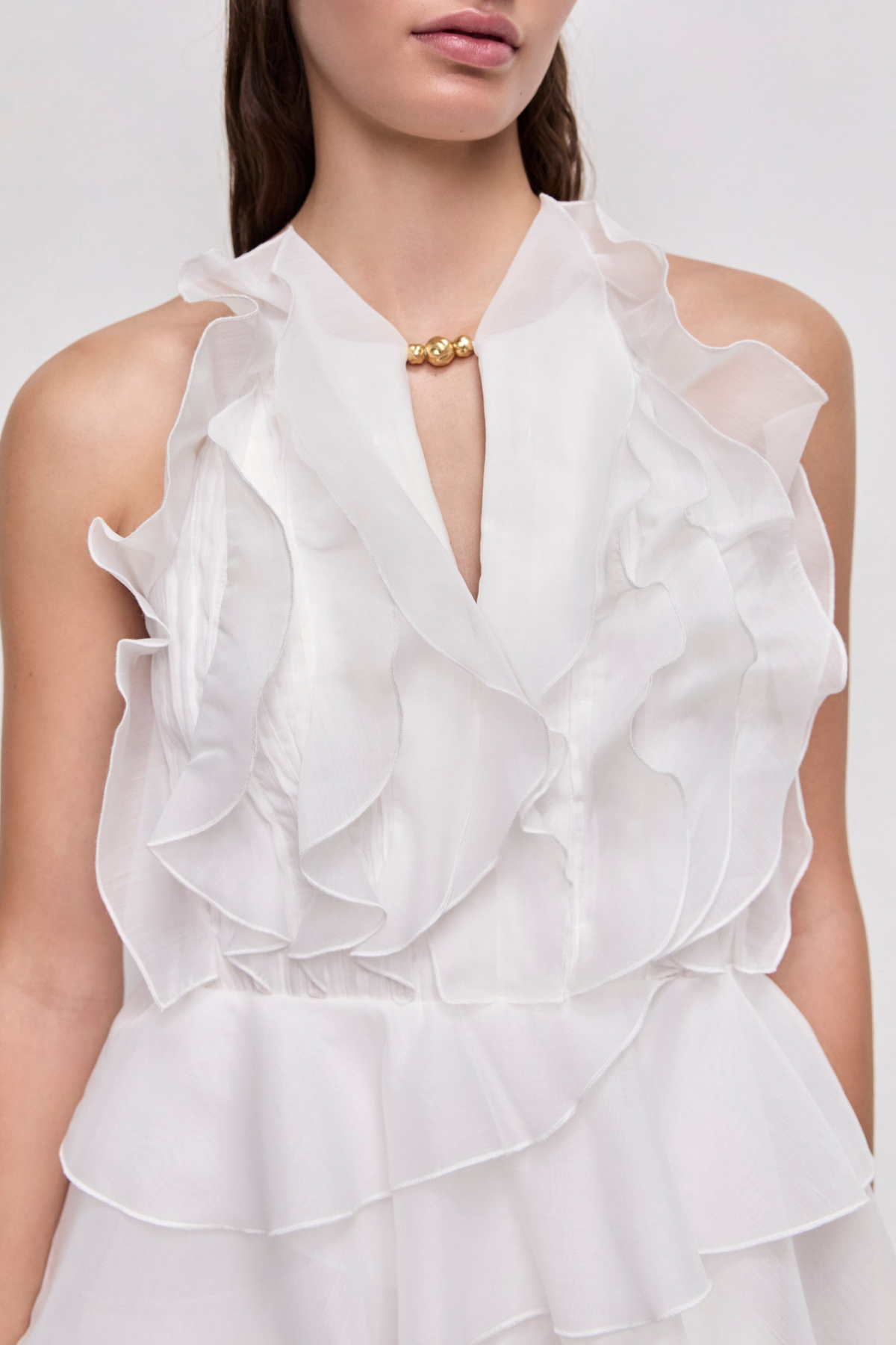 Halter Ruffle Maxi Dress - White