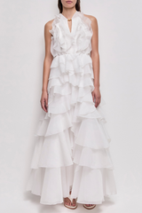 Halter Ruffle Maxi Dress - White
