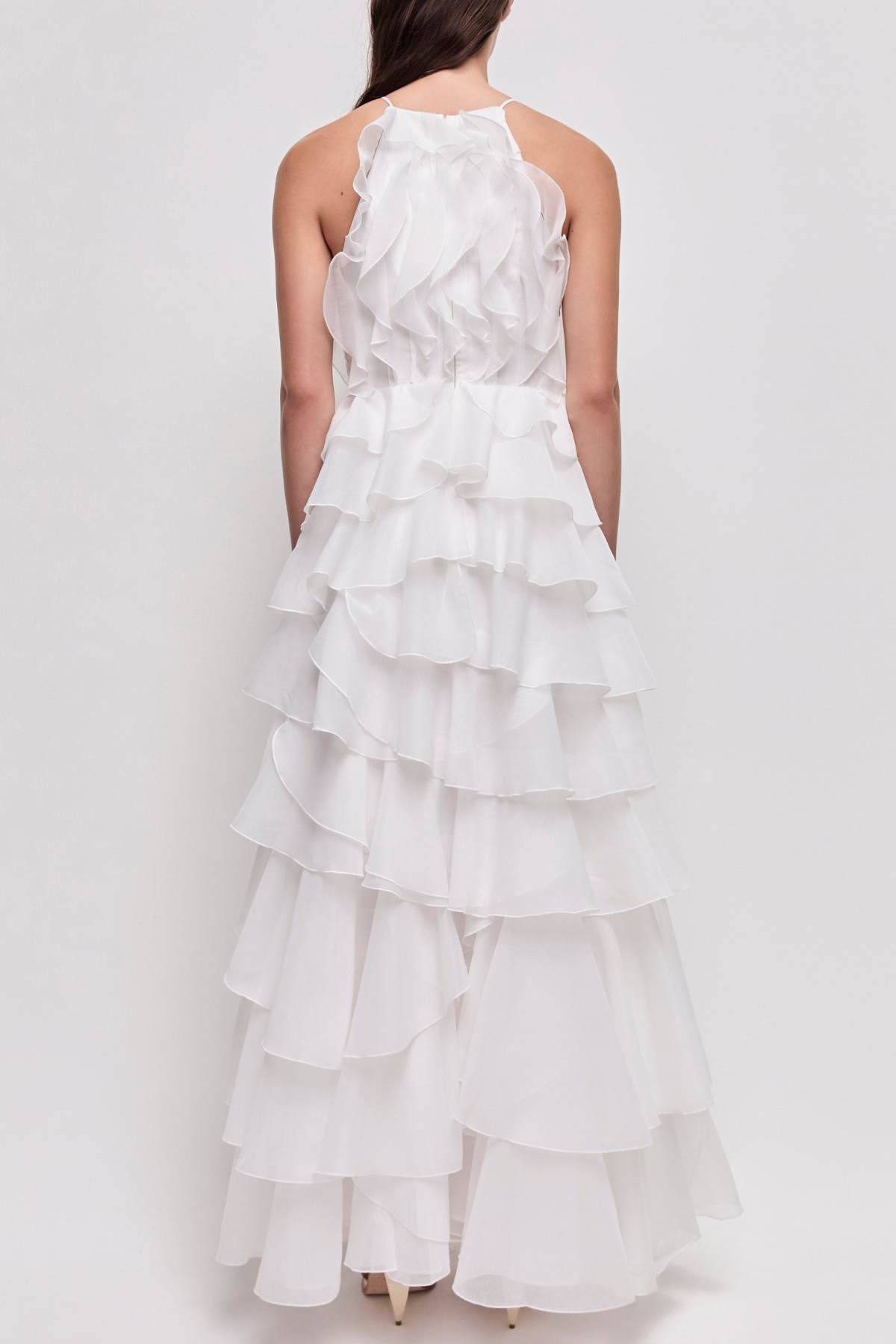 Halter Ruffle Maxi Dress - White