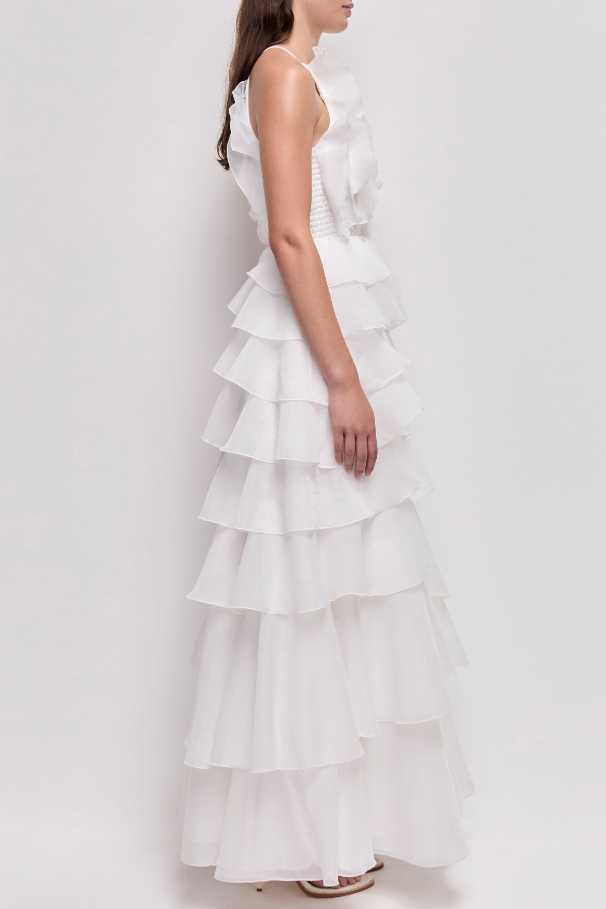Halter Ruffle Maxi Dress - White