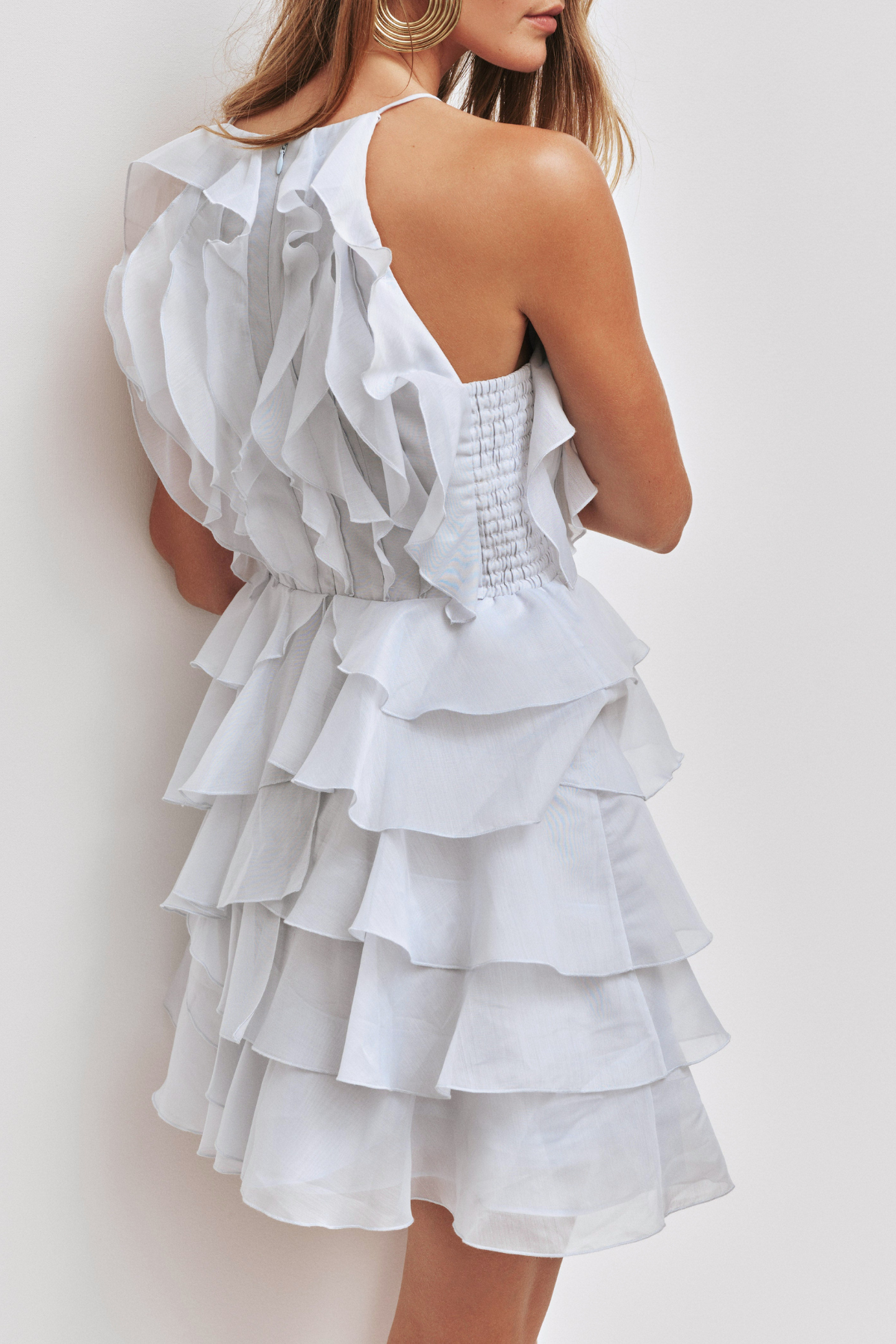 Halter Ruffle Mini Dress - Blue