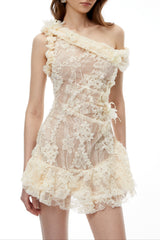 White Lace Mini Dress with 3D Florals