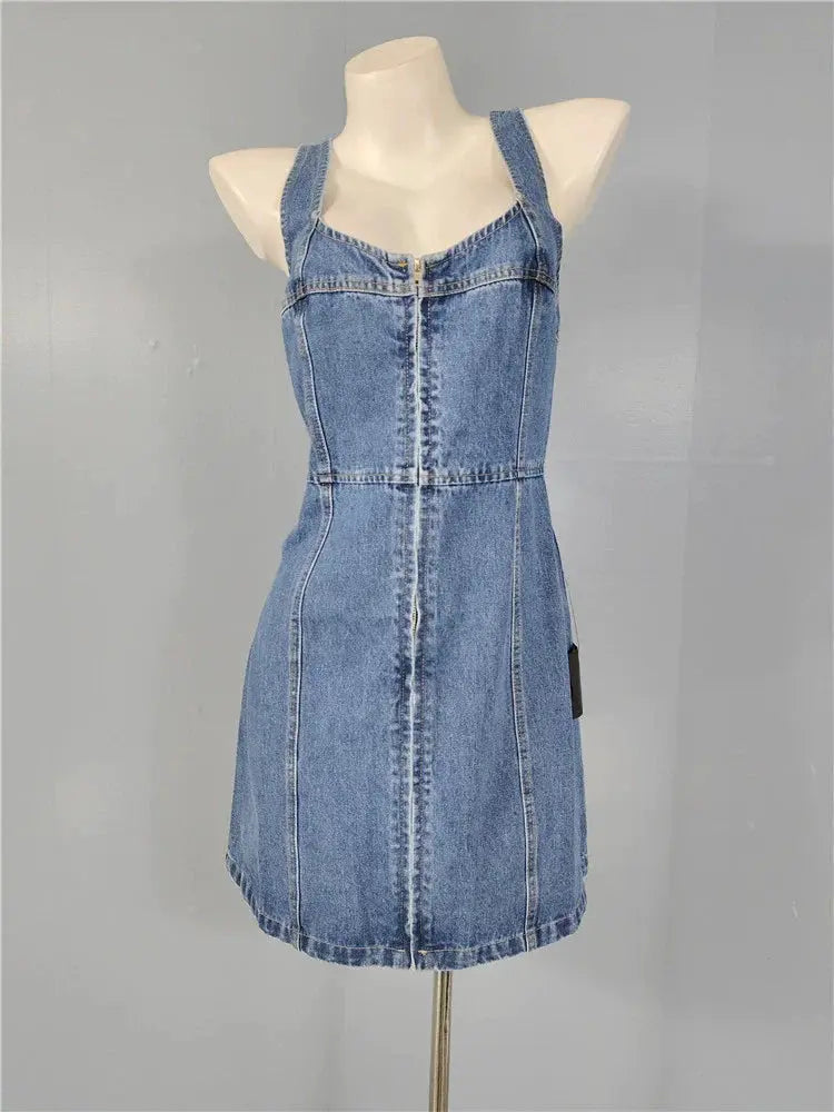Denim Square Neck Slim Mini Dress