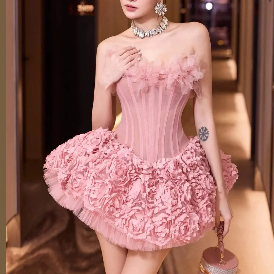 3d Flower Mini Dress in Pink