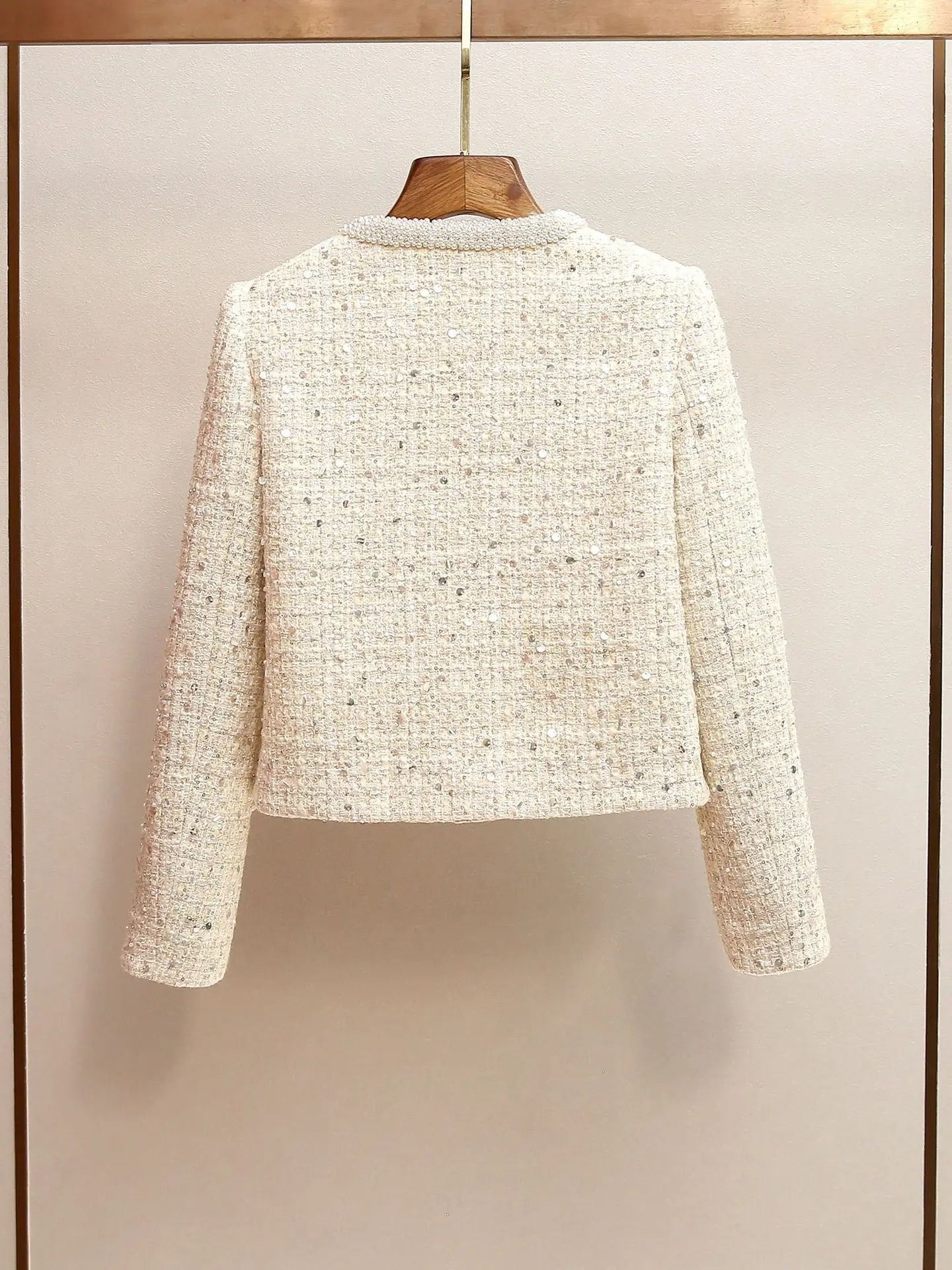 Cream Embellished Boucle Jacket