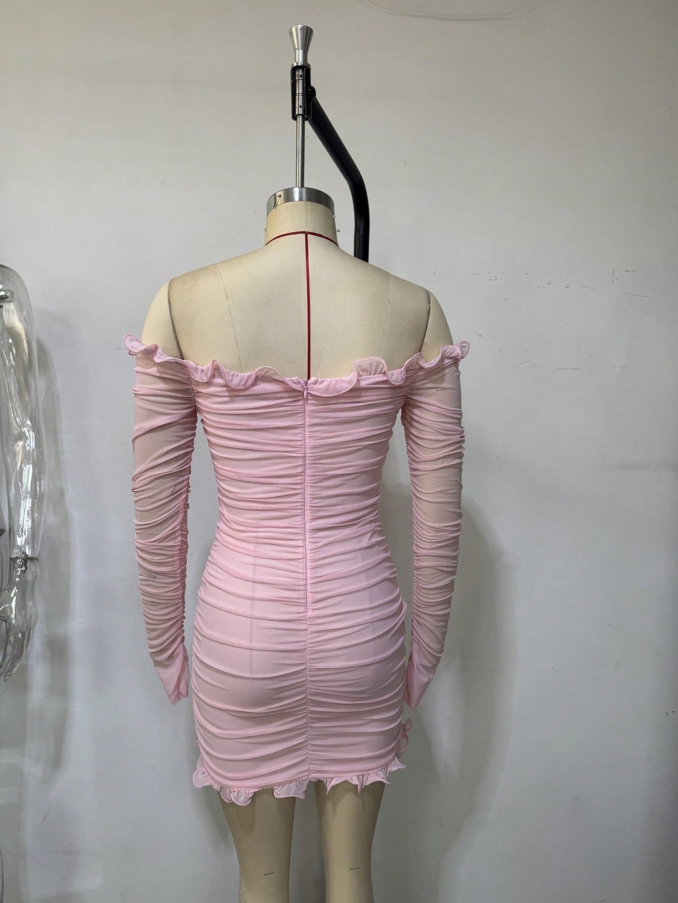 Pink Off-Shoulder Bodycon Beads Mini Dress