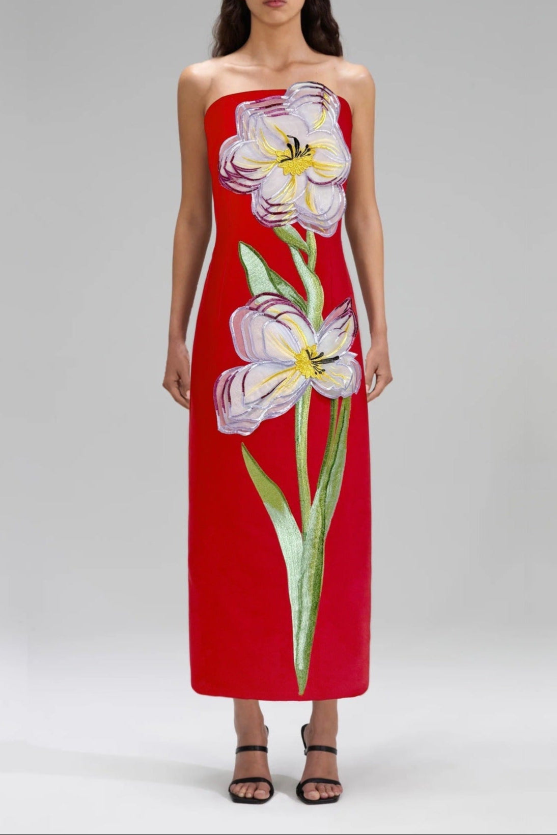 Floral Bustier Maxi Dress in Red