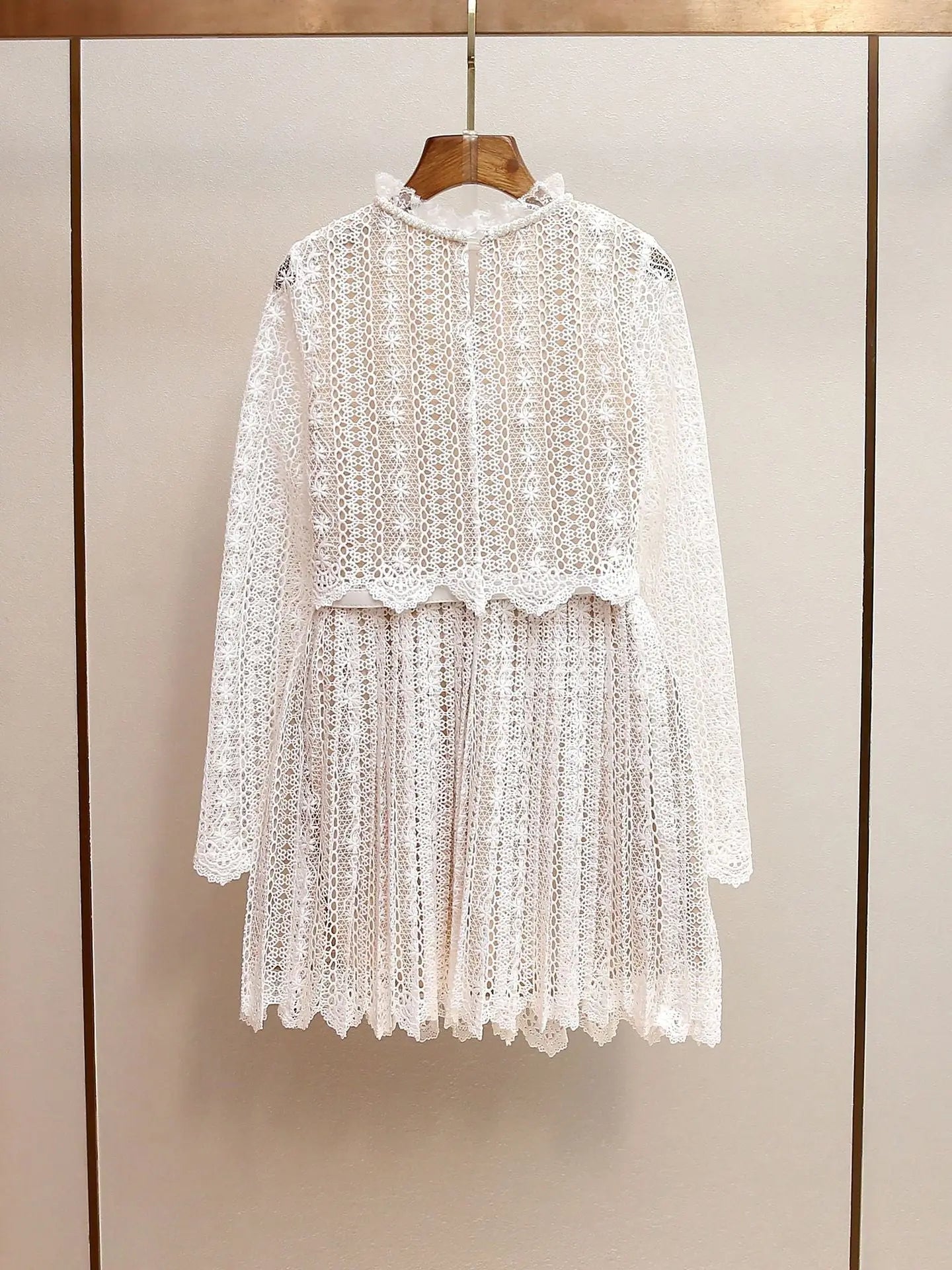 Cream Organza Lace Mini Dress