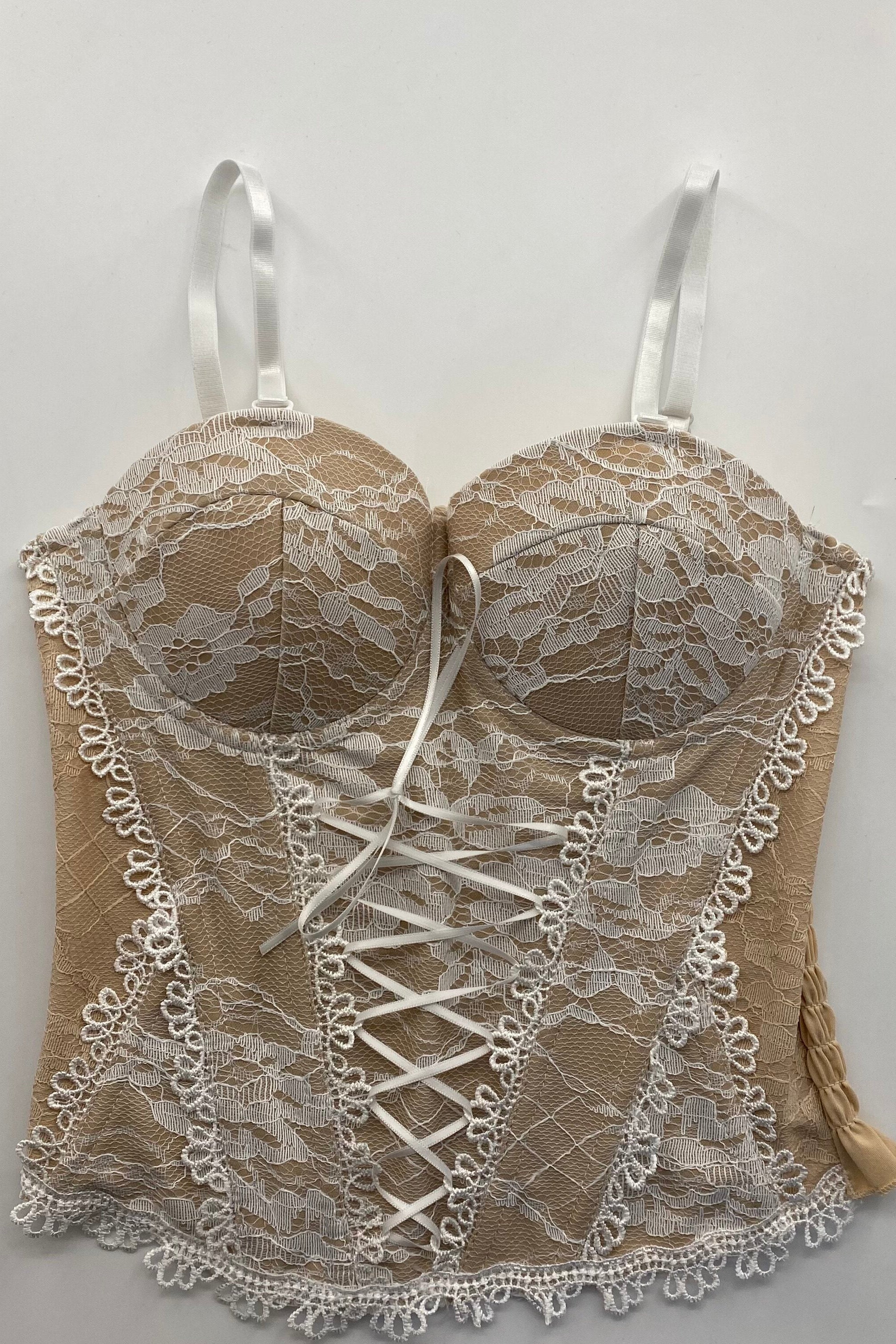 Adjustable Strap Floral Lace Front Lace-Up Cropped Corset Bustier Top
