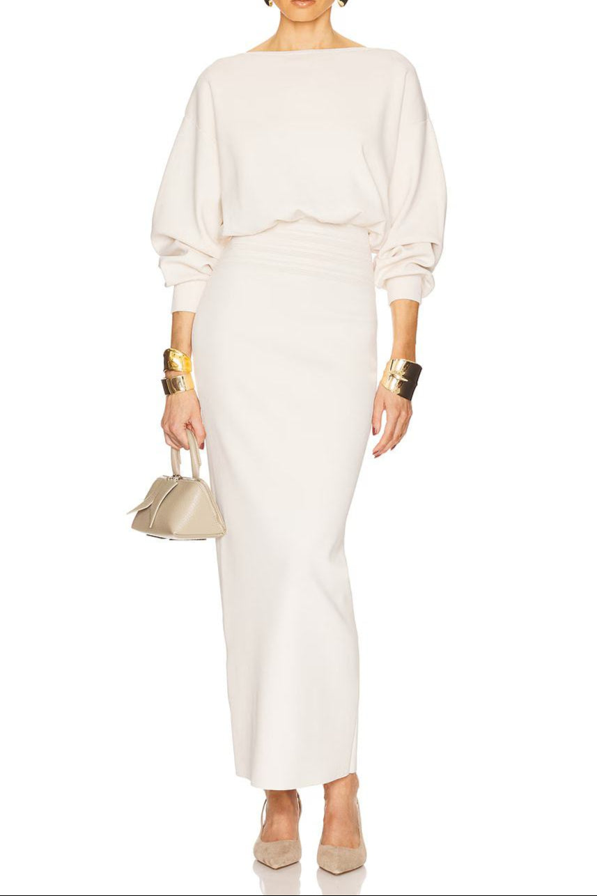 High Elastic Long Hip Maxi Dress in White