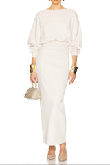 High Elastic Long Hip Maxi Dress in White