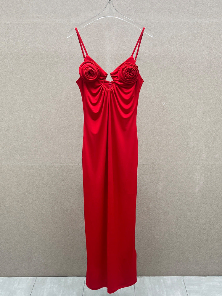 Rose Strappy Maxi Dress in Red