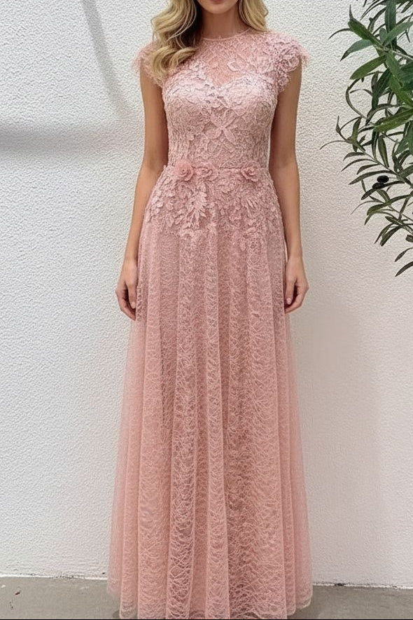 Lace Flower Embellished Maxi Dress in Pink
