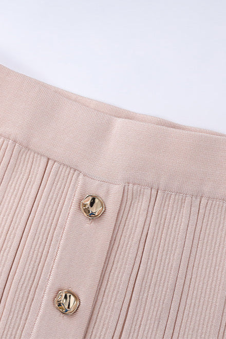 Sleeveless Knitted Dress Top Skirt Set in Apricot