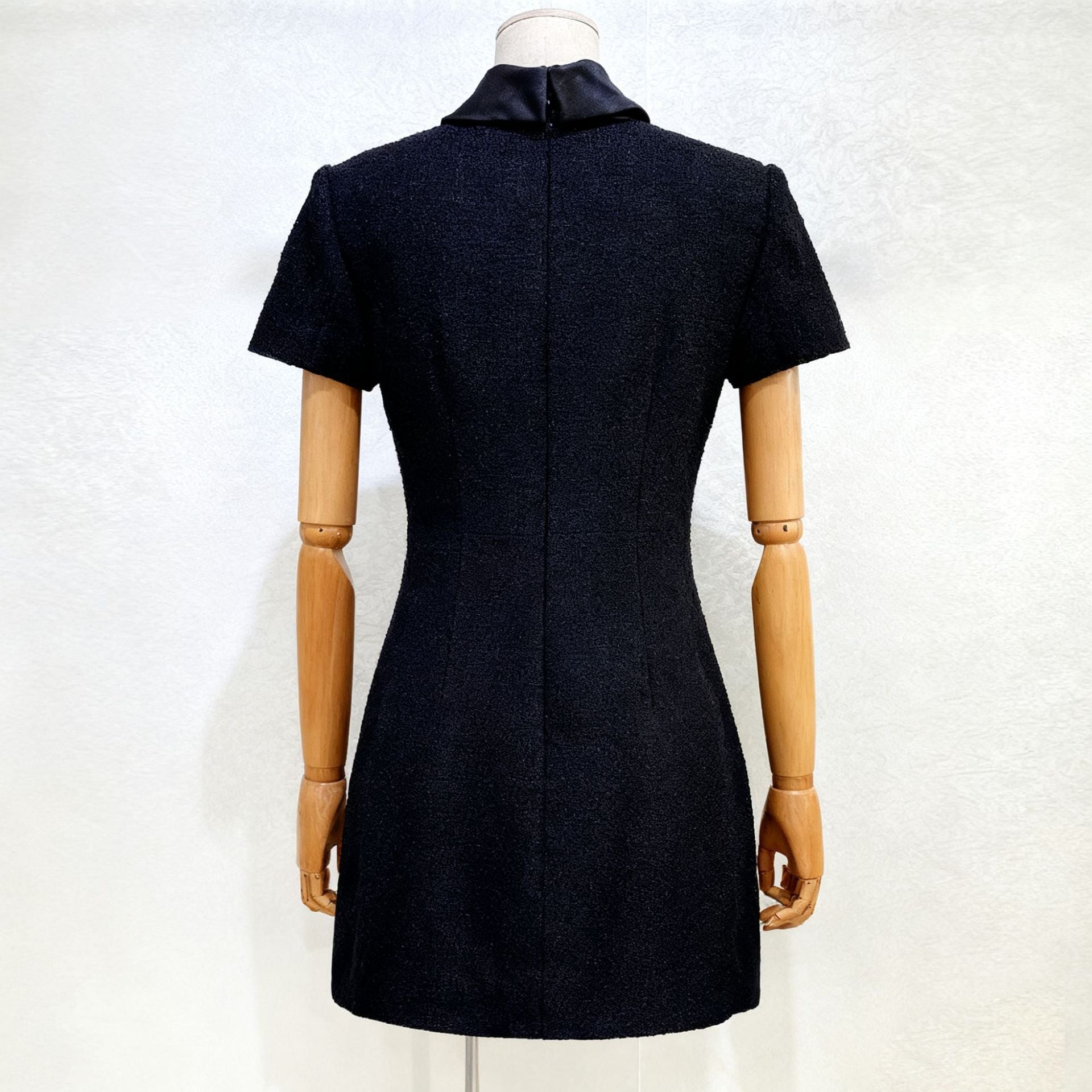 Boucle Collared Mini Dress in Black