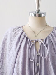 Drawstring Neck Dolman Batwing Short Sleeve Blouse