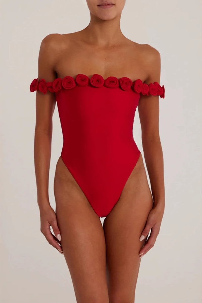 3d Flower Bodysuit in Red