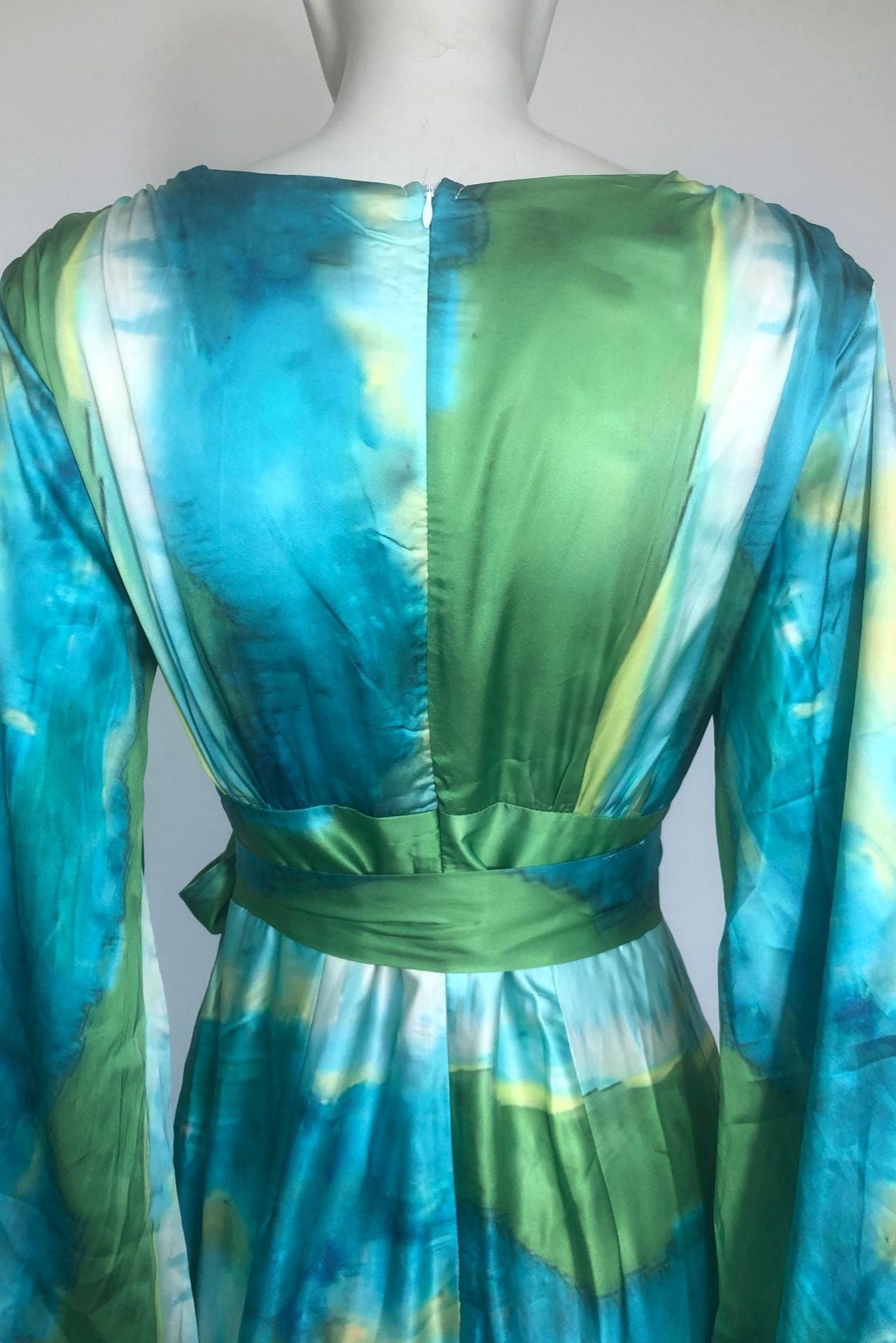 Green Floral Print Puff Sleeve Maxi Dress