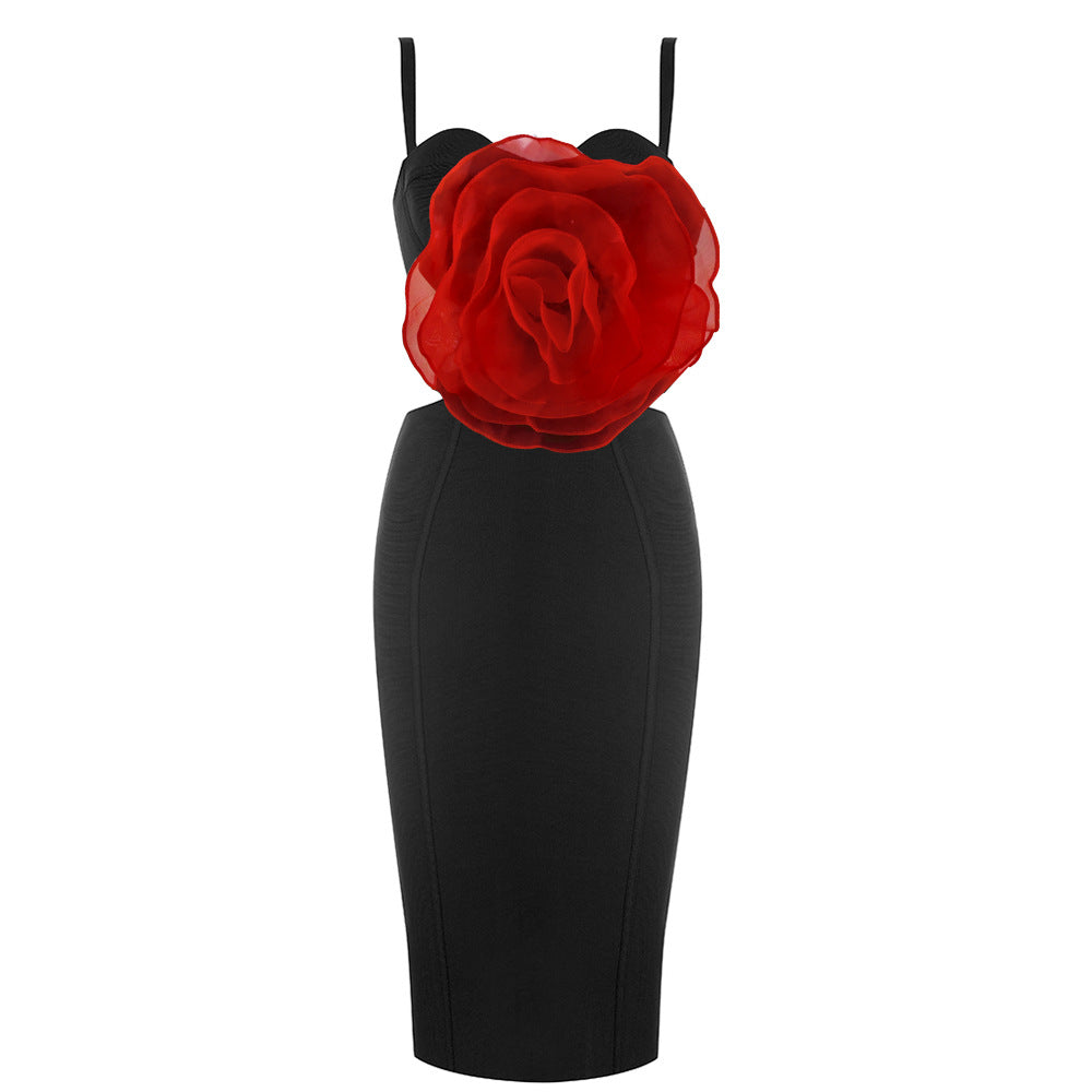 Mesh Flower Bandage Midi Dress