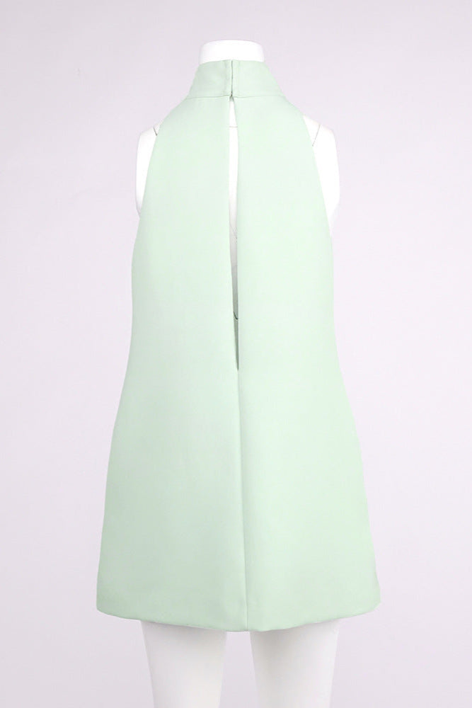 V-Neck Cutout Backless Crepe Halter Dress - Celadon