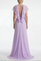 Deep V-Neck Lace Backless Maxi Dress in Purple
