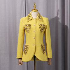 Wool Fitted Single-Breasted Blazer in Yellow