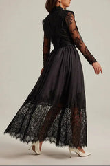 Flowerr Lace Embroidery Maxi Dress Set in Black