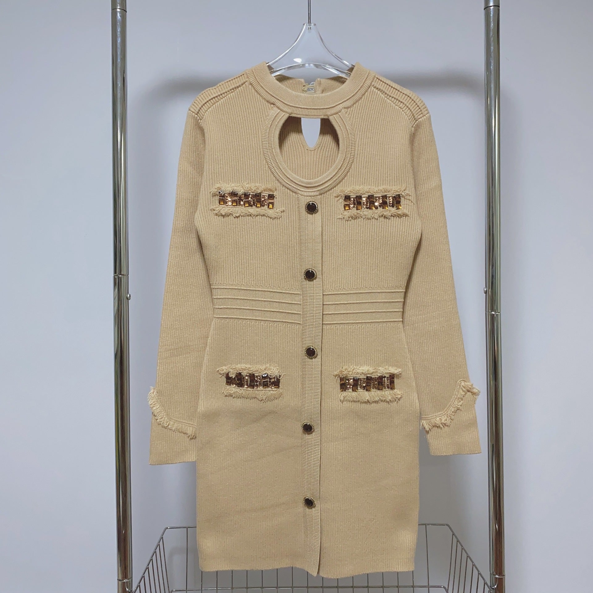 Contour Long Sleeve Knit Mini Dress in Khaki