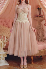 Sequin Lace Mesh Flower Detail Maxi Dress in Cream Pink