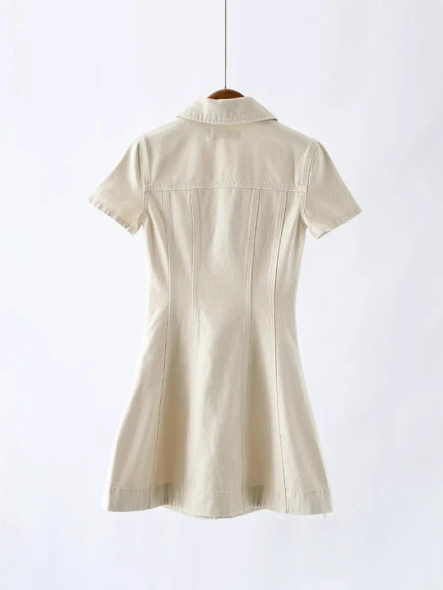 Cream Collared Denim Mini Dress