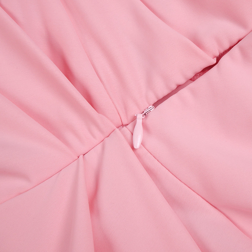 One-Shoulder Slant Neck Maxi Dress in pink