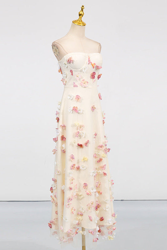 Off-Shoulder Embroidered Maxi Dress in Apricot