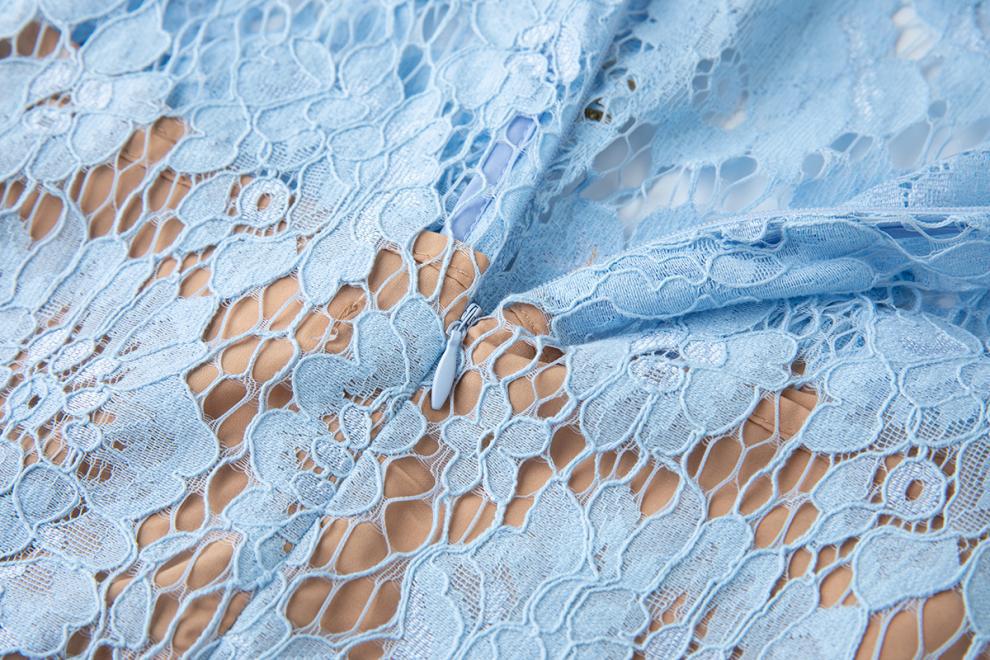 Hollow Pencil Lace Mini Dress in Blue