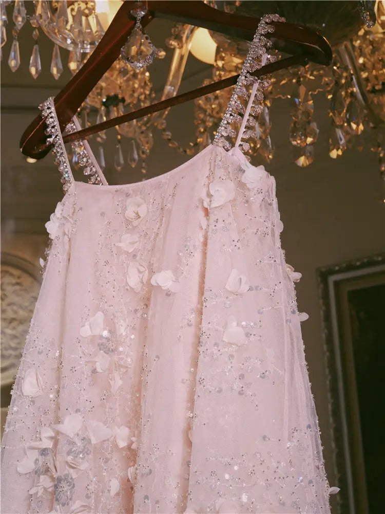 Pink Flower Embroidered Sequin Doll Party Dress
