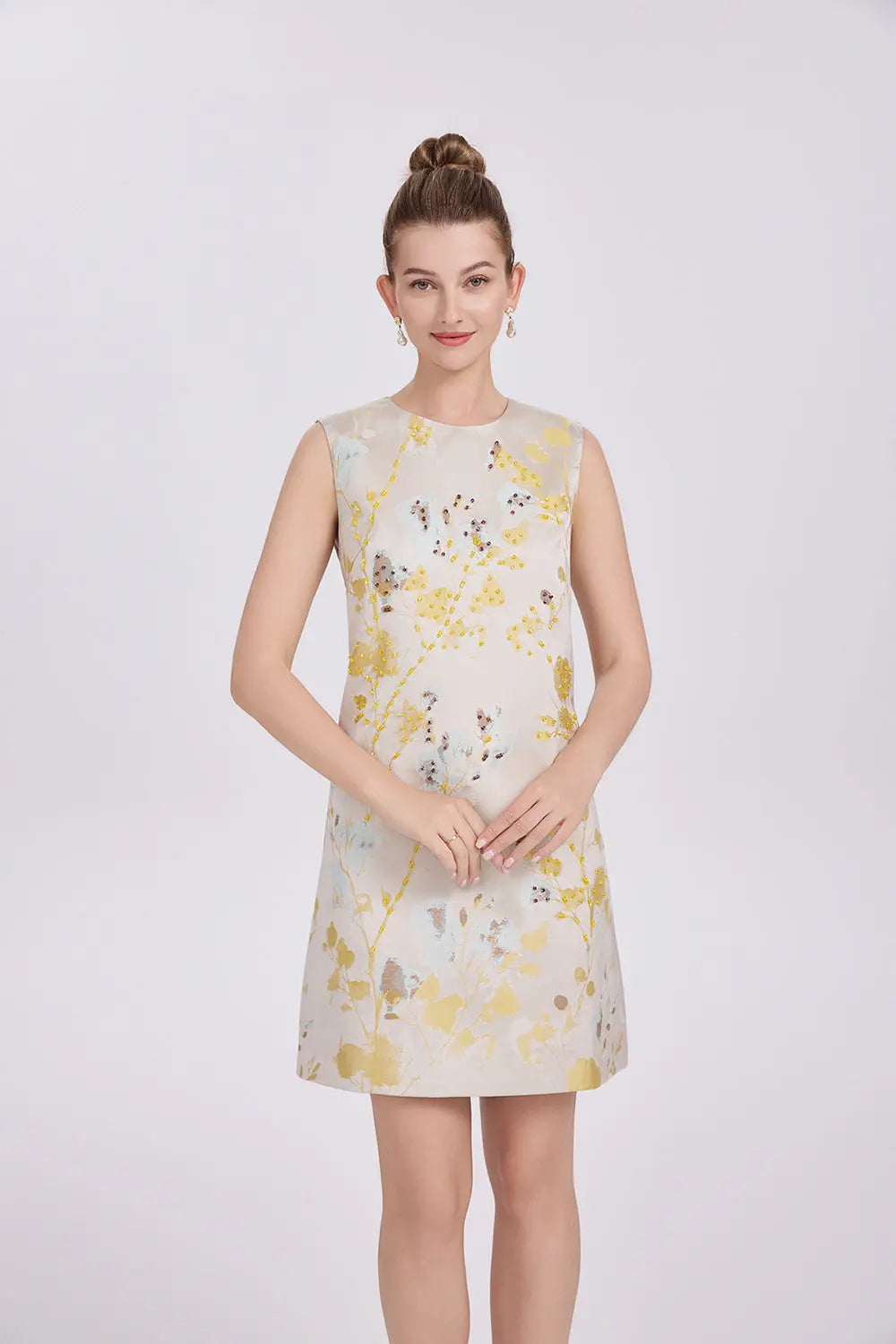 Sequin Floral Embroidery Sleeveless Mini Dress